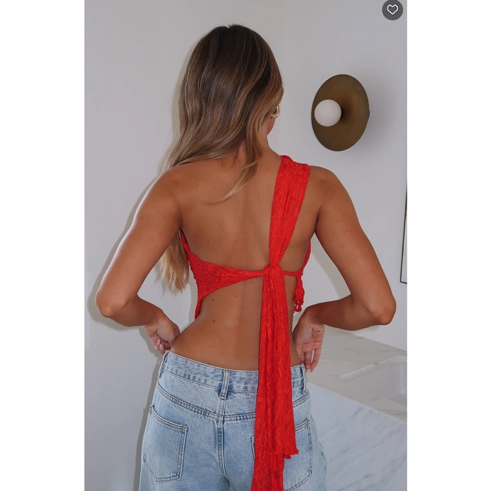 White Fox Boutique | It’s a Love Story Red Lace Backless Top O/S - Picture 2 of 6